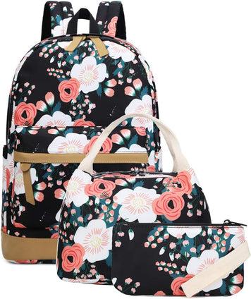 School Backpack for Teen Girls School Bags Lightweight Kids Girls School Book Bags Backpacks Sets, 01 Black/ Floral, Large, School_backpacks