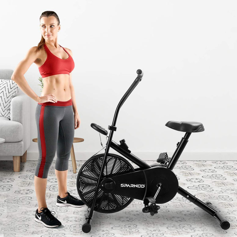 Sparnod Fitness SAB-04 Upright Air Bike Exercise Cycle for Home Gym - Adjustable Resistance, Height Adjustable seat (Free Installation Service)