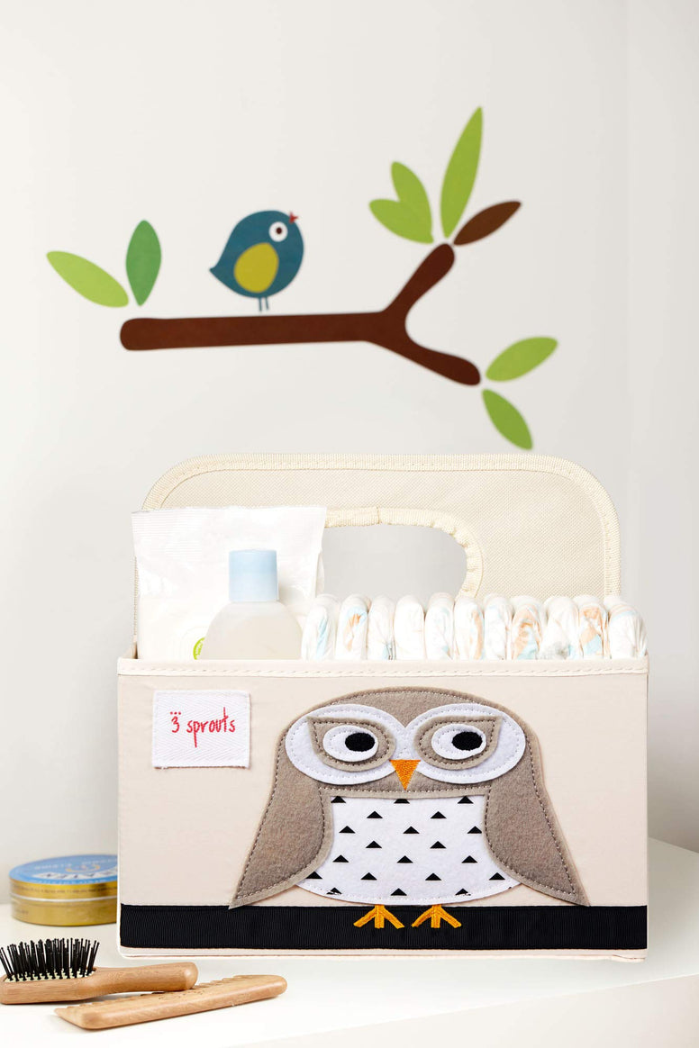 3 Sprouts Baby Diaper Caddy - Organizer Basket for Nursery, OWL