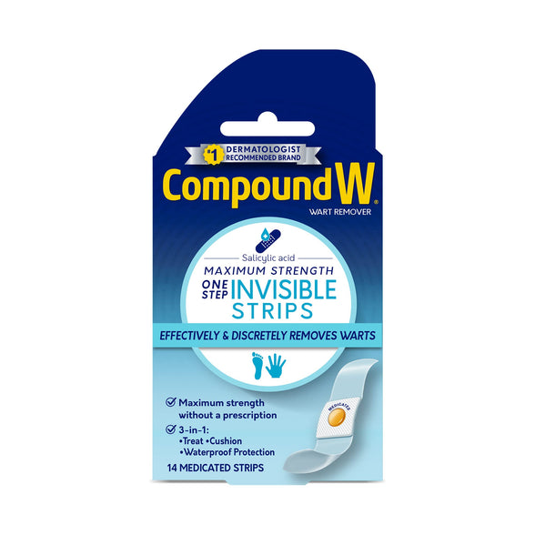 Med Tech Products Compound W Maximum Strength Wart Remover One Step Invisible Medicated Strips, 14 each (Pack of 1)