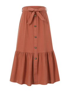Kukume Maxi Skorts Skirt for Girls Button Front High Waisted Long Skirt with Belt Ruffled Skirts with Pocket 3-12Years