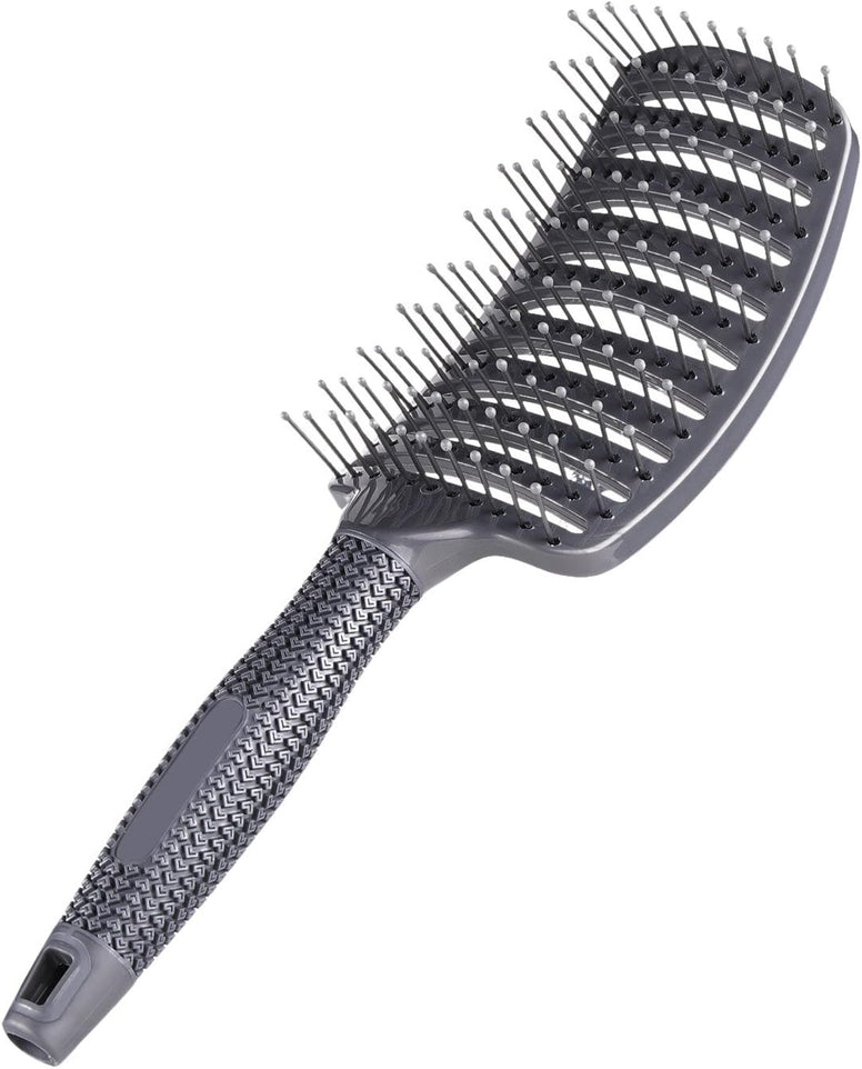 Curved Vent Brush, Barber Blow Drying Brush with Nylon Detangling Pins, Anti-Static - Grey