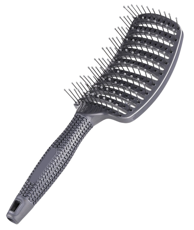 Curved Vent Brush, Barber Blow Drying Brush with Nylon Detangling Pins, Anti-Static - Grey