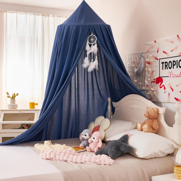 Dix-Rainbow LEDUNUS Princess Bed Canopy Mosquito Net for Kids Baby Bed, Round Dome Kids Indoor Outdoor Castle Play Tent Hanging House Decoration Reading Nook Cotton Canvas Coral Pink Blue