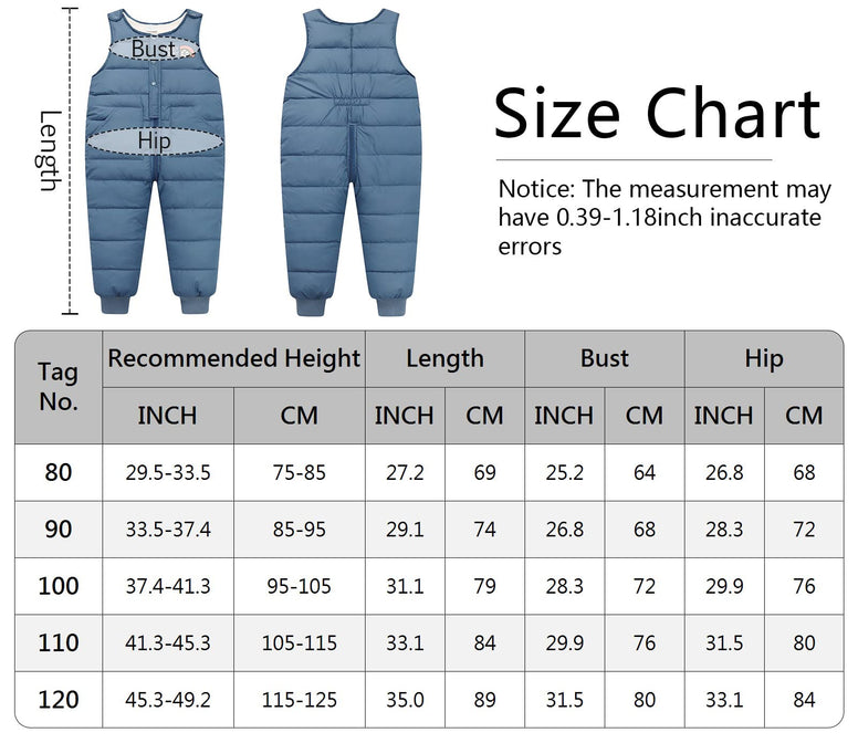 Happy Cherry Baby Toddler Unisex Winter Snow Pants Down Puffer Warm Overall Windproof Fleece Lined (1-2T )
