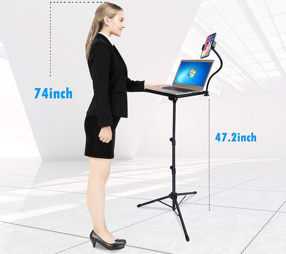 ELTERAZONE Projector Stand, Laptop Tripod Stand for 29" to 69", Projector Tripod with Mouse Tray & Wheels, Adjustable Height DJ Racks Stand with Phone Holder, Perfect for Office, Home, Stage,Studio