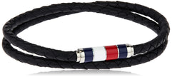 Tommy Hilfiger Men'S Silver Stainless Steel & Black Leather Wrap Bracelets -2790056