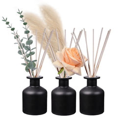 HOSSIAN Diffuser Glass Bottles Black -Empty Reed Diffuser Bottle With Sticks-Set of 3 pcs 150ml Fragrance accessories use for DIY replacement reed diffuser sets