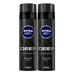 NIVEA MEN Shaving Gel, DEEP Clean Shave Antibacterial Black Carbon, 2x200ml