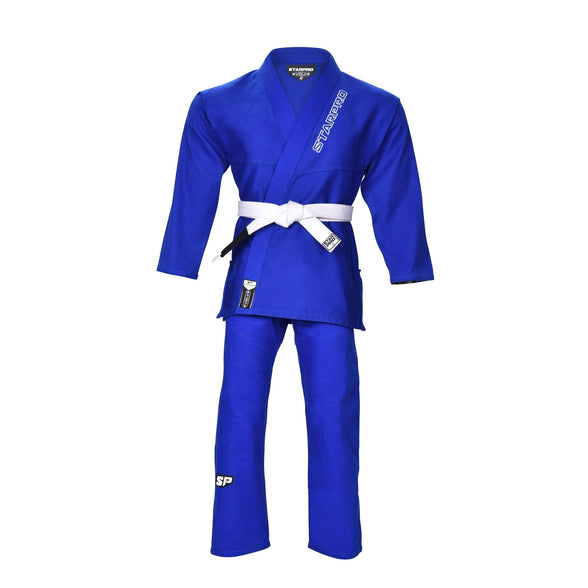 Starpro Evolve Kids BJJ GI - Premium Cotton Blend - White Blue Black - Preshrunk Gi for Boys Girls for Martial Arts Training and Fight