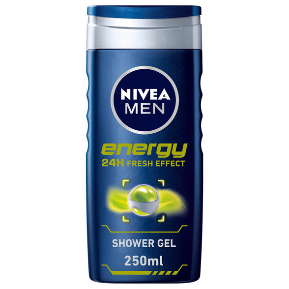 NIVEA MEN 3in1 Shower Gel Body Wash, Energy 24h Fresh Masculine Scent, 250ml