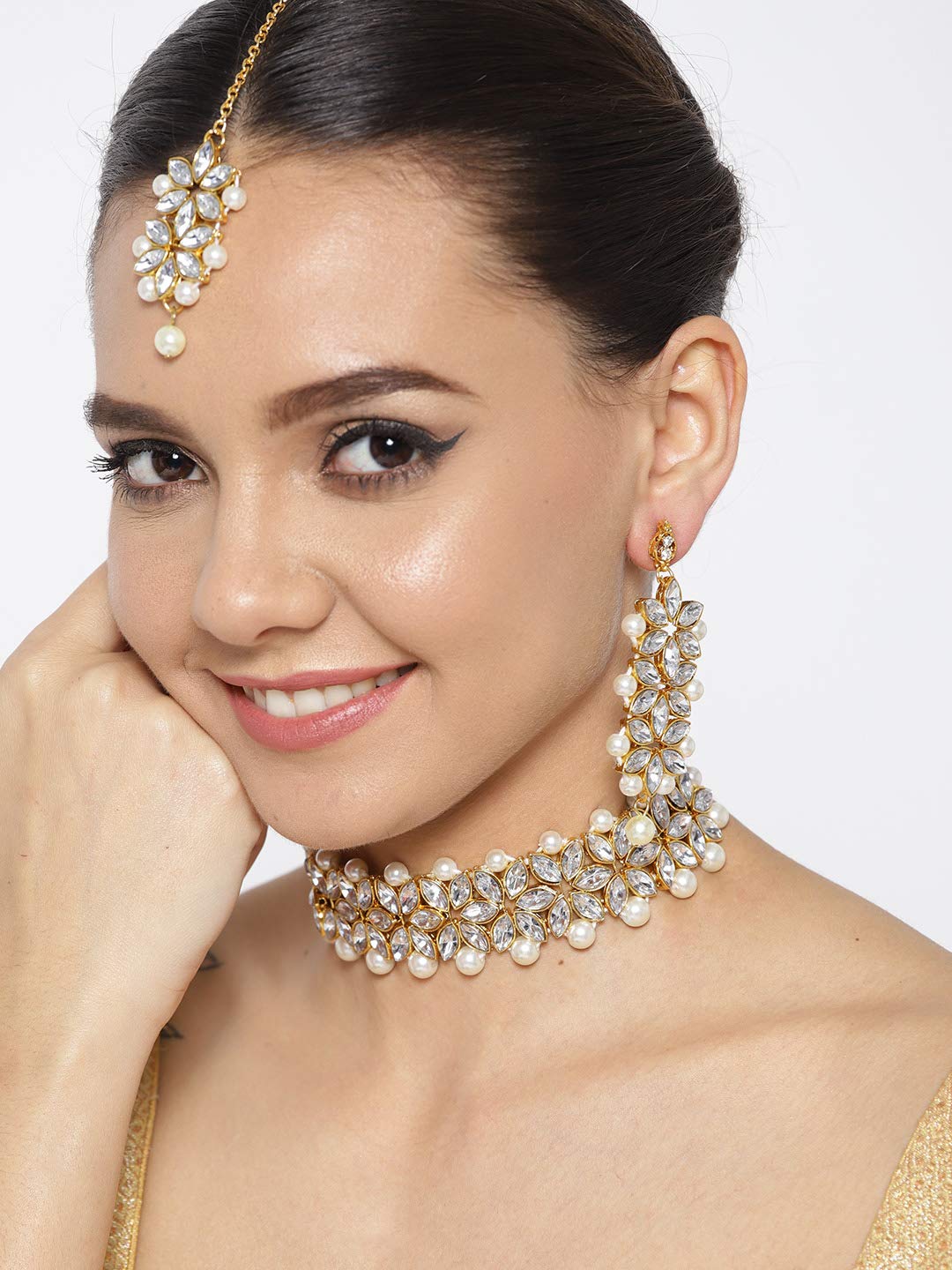 YouBella Stylish Latest Traditional Jewellery Pearl Jewellery Set for Women (White)(YBNK_5524)