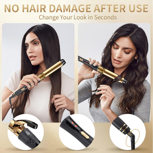 Rosy Forth Hair Curling Iron 32MM, Curling Wand with Travel Bag, Fast Heating Gold Hair Curler for Travel Home