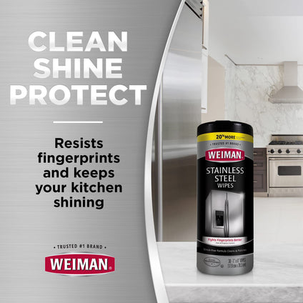 Weiman Stainless Steel Wipes and Leather Wipes - Clean and Polish Appliances for a Brighter and Longer Shine - Clean, Condition and Restore Leather Surfaces - Packaging May Vary