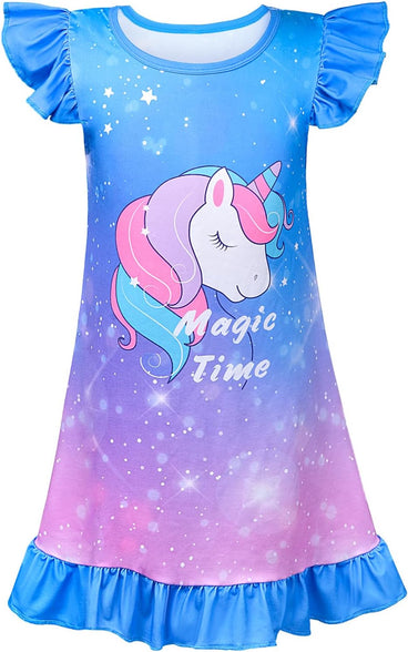 Fiodrimy Girls Nightgowns Unicorn Sleepwear Night Sleep Dress Pajamas Little Kids Toddler Soft Nightgown