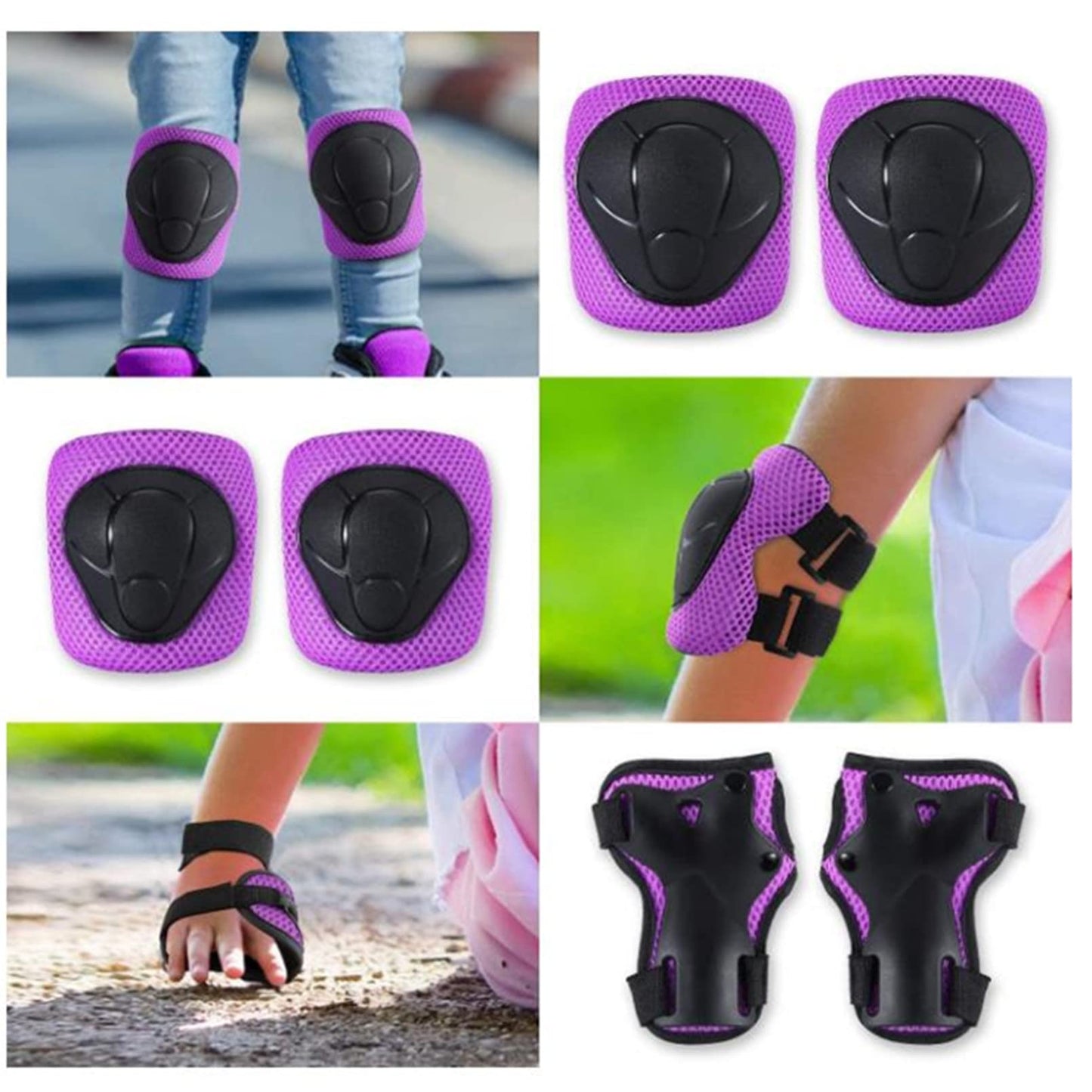 AM ANNA Kids Bike Helmet Set Skateboard Knee Pads - Kids Helmet Elbow Pads Wrist Guards Adjustable Protective Gear Set for Sport Cycling Bike Roller Skating Scooter Rollerblade (purple)