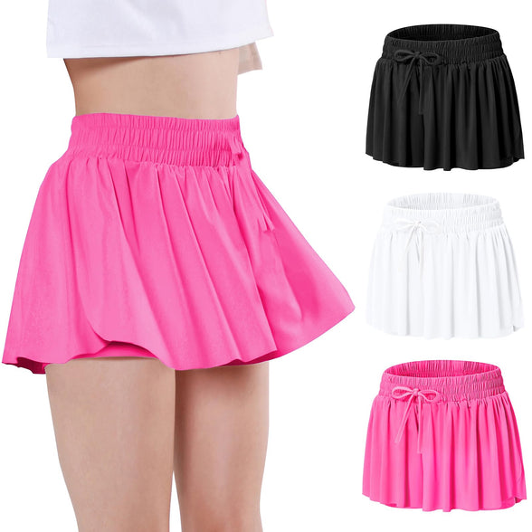 EXARUS Girls Flowy Butterfly Shorts Athletic 2 in 1 Running Skirt Shorts Cheer Tennis Dance Preppy Kids Clothes 6-14Y