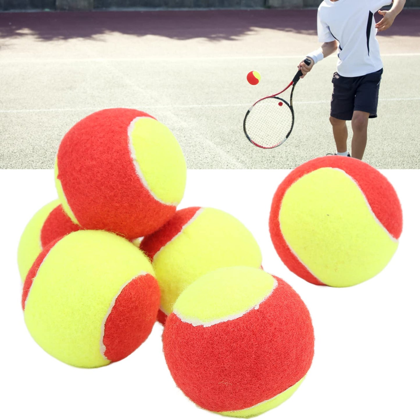 Kids Training Tennis Balls, 6Pcs Soft Elastic Waterproof Youth Tennis Ball, Premium Plush Rubber Pressureless Training Exercise Tennis Balls for Beginners and Kids