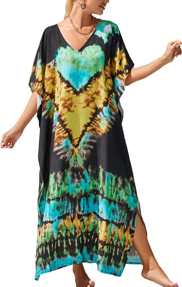 YouKD Maxi Dress V-Neck Kaftan Boho Robes Beach Cover-ups Dress Roomy Gowns for Women