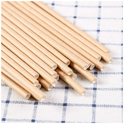 Brown Color Kraft Paper Drinking Straws, 100% Biodegradable Straws 100Pcs Recyclable Paper Box Packing, 20cm / 7.87 inches long