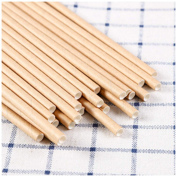 Brown Color Kraft Paper Drinking Straws, 100% Biodegradable Straws 100Pcs Recyclable Paper Box Packing, 20cm / 7.87 inches long