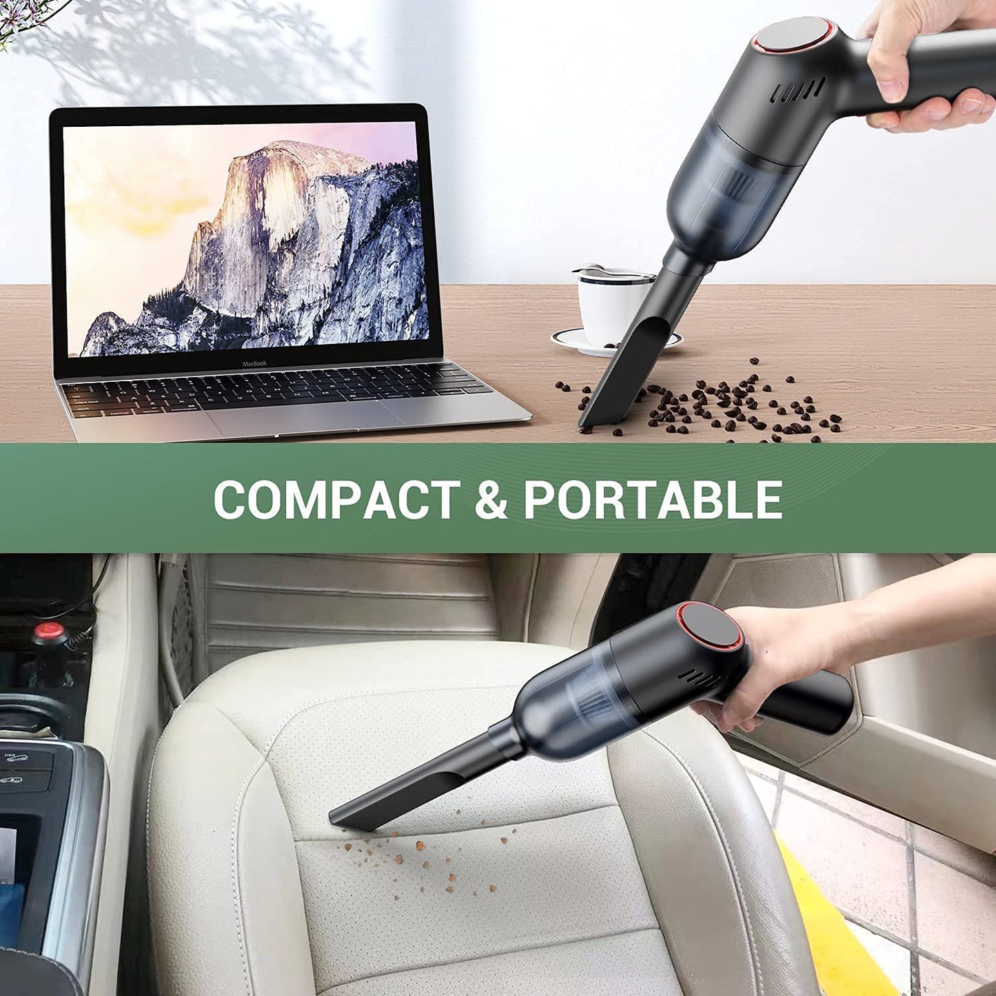 Handheld Wireless Vacuum Cleaner with 9000 pa, Mini Wet Dry Vacuum Cleaner Rechargeable for Car, Home, Office, Pet Hair Travel Cleaning