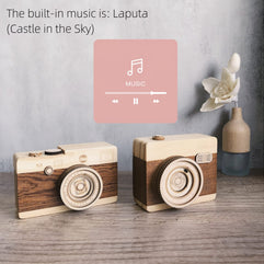 POSICHE Music Box Hand Crank Wooden Music Cartoon Decoration Wooden Box Creative Rotating Shutter Retro Camera Music Box Valentine Day Birthday Gift Music: Castle In The Sky or Spirited Away (wide)