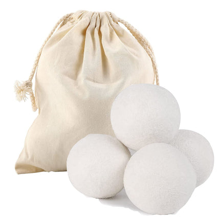 Wool Dryer Balls, 4pcs Wool Tumble Drying Ball With Cotton Bag, Laundry Reusable Natural Fabric Softener Reduces Clothing Wrinkles and Saves Drying Time for Washing Machine, White, 6cm