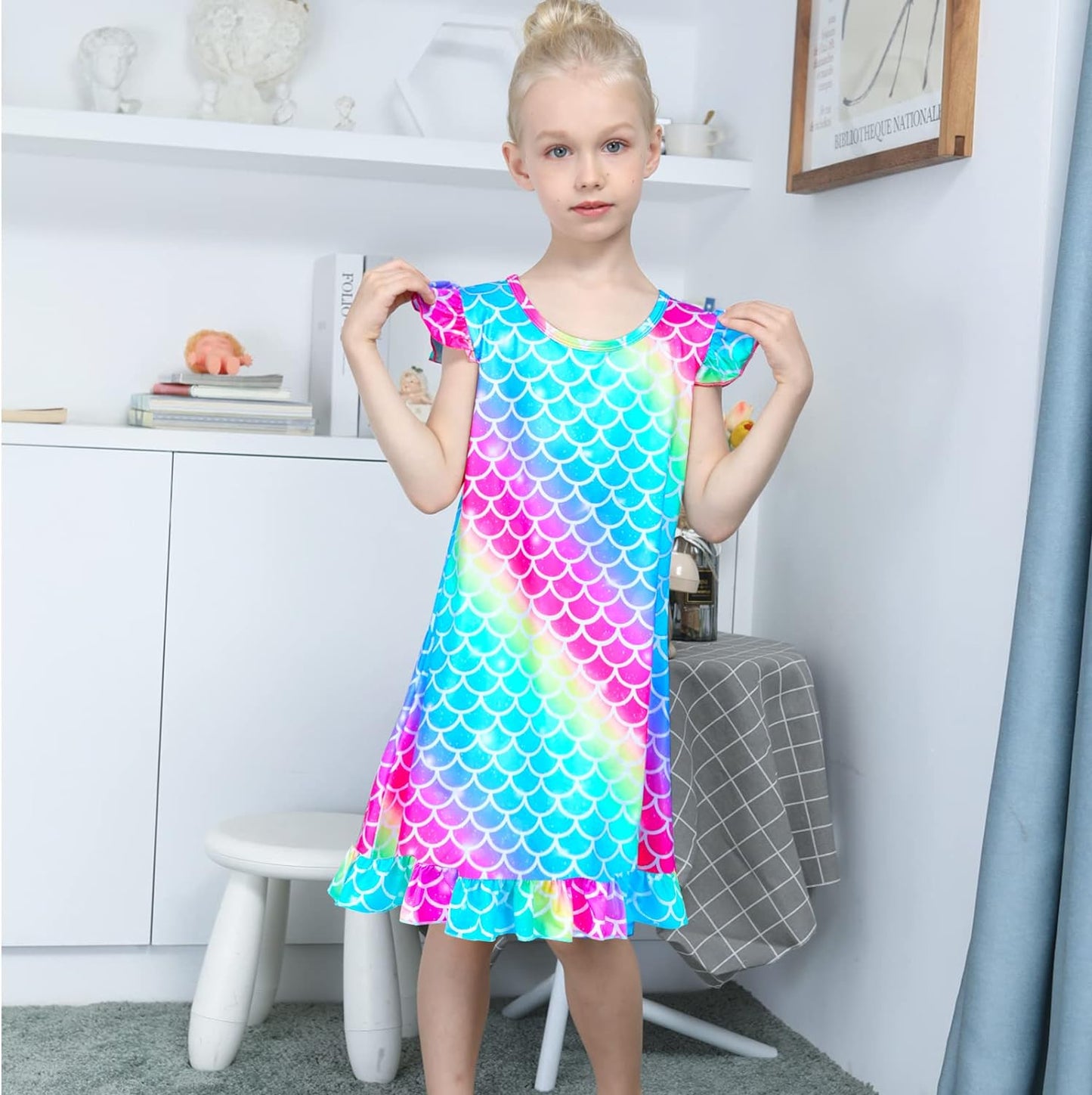 Fiodrimy Girls Nightgowns Unicorn Sleepwear Night Sleep Dress Pajamas Little Kids Toddler Soft Nightgown