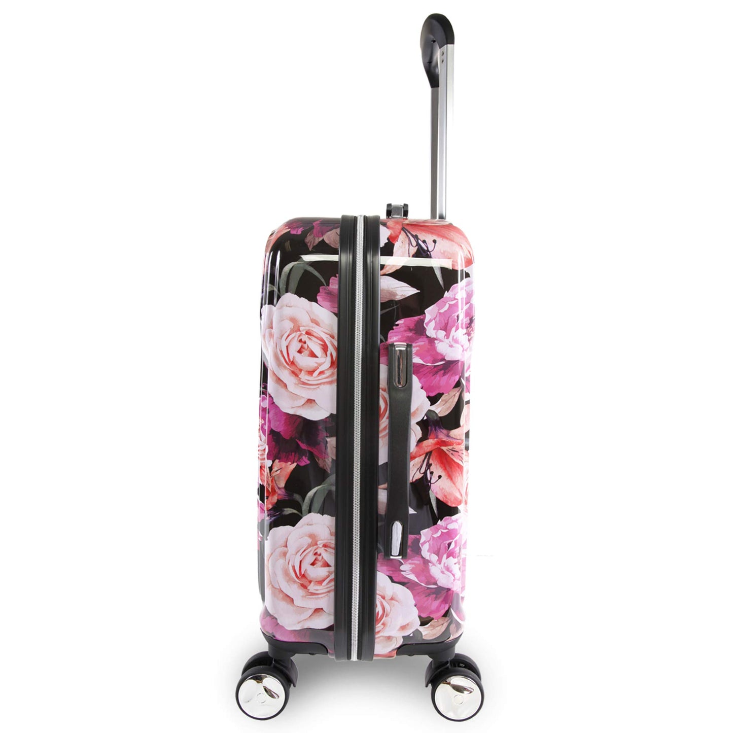 BEBE Women's Marie 21" Hardside Carry-on Spinner Luggage, Black Floral Print, One Size, Marie 21" Hardside Carry-on Spinner Luggage