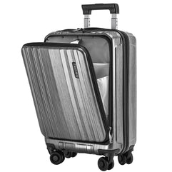 Carry On 55x35x23cm Cabin Luggage 20 Inch with Front Compartment, Lightweight ABS+PC Hardshell Suitcase with Dual Control TSA Lock, YKK Zipper, 4 Spinner Silent Wheels, Silver Grey