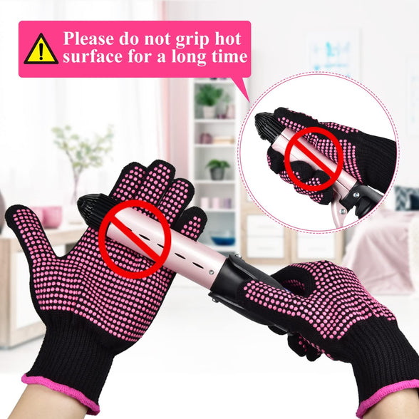 Sunomy 2 Pcs Heat Resistant Gloves with Silicone Bumps, Professional Heat Proof Glove Mitts for Hair Styling Curling Iron