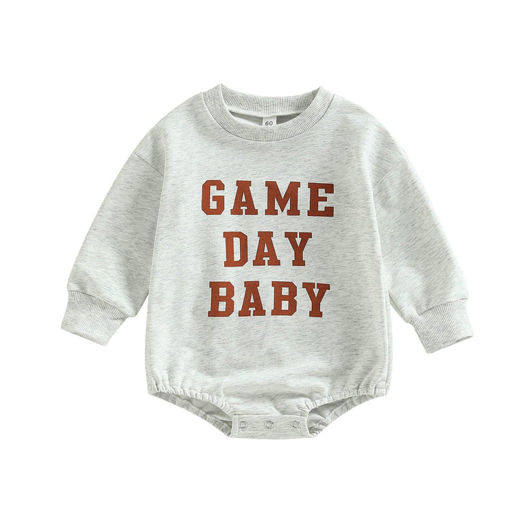 Baby Boy Girl Football Season Romper Sweatshirt Long Sleeve Letter Print Bodysuit One Piece Fall Winter Outfit 0-3 Months