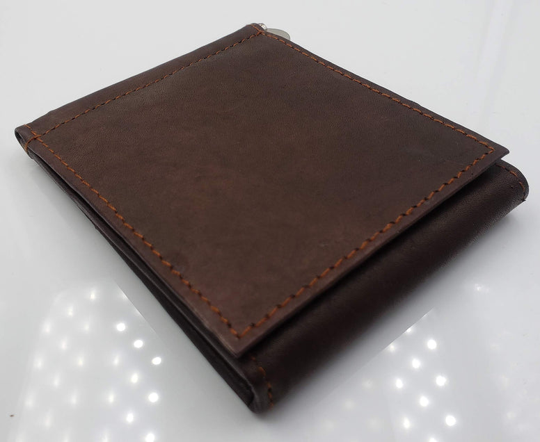 AG Wallets Men's Cowhide Trifold/Bifold Double Money Clip Wallet (Z Money Clip) Brown