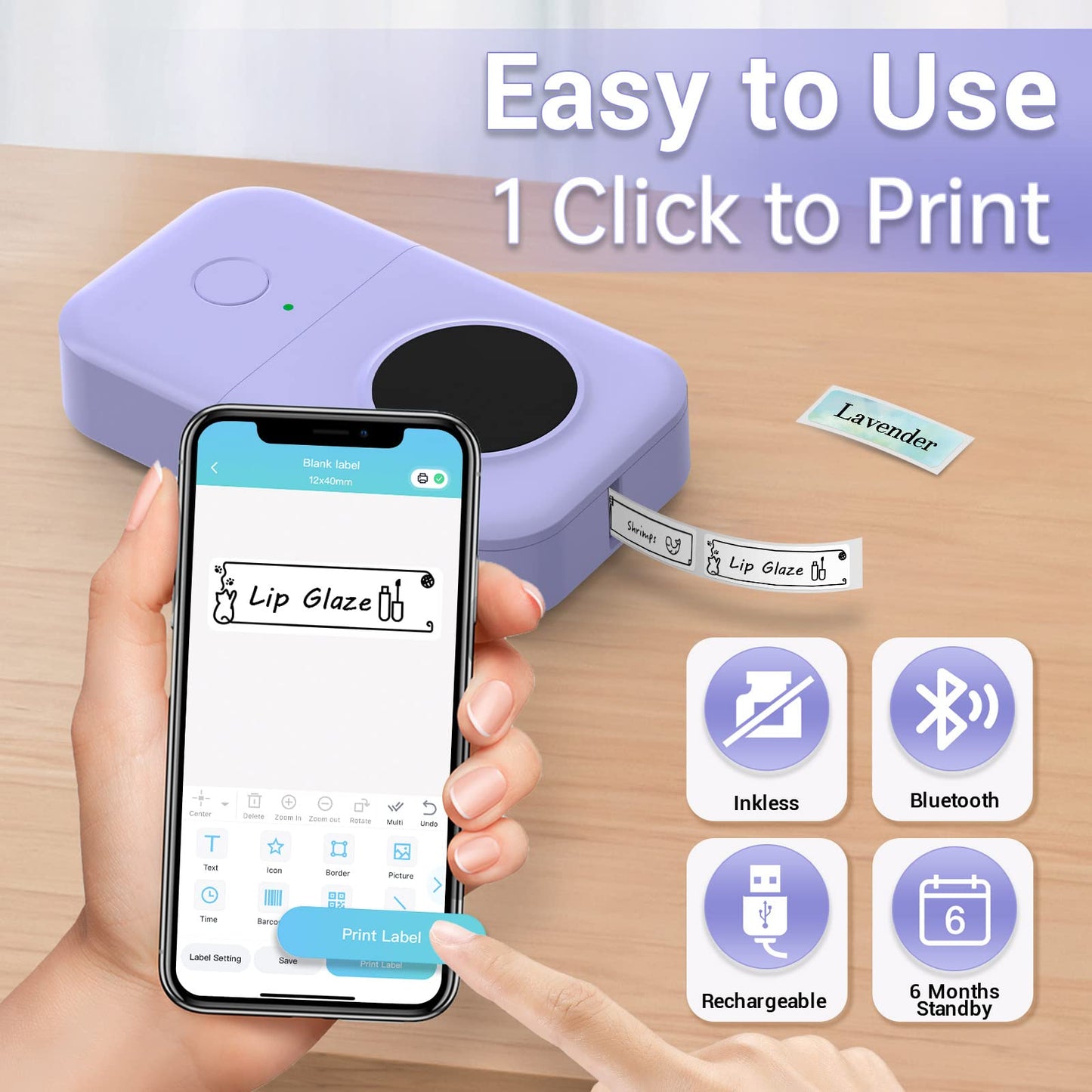 Label Makers - D30 Mini Bluetooth Label Maker Machine, Thermal Wireless Portable Label Printer, Small Sticker Printer Maker Machine for iOS & Android, Christmas Birthday Gift, Purple