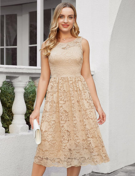 Lace Cocktail Dress for Women Wedding Guest Lace Formal Dress Midi Lace Dress Evening Party Tea Length Prom Dress