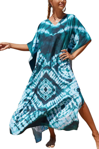 YouKD Summer Long Kaftan Bohemian Loungewear Beach Swimsuit Cover Up Maxi Dress for Women