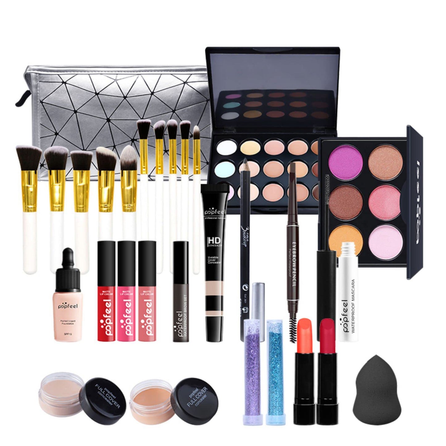 Pure Vie All-in-One Holiday Gift Surprise Makeup Set Essential Starter Bundle Include Eyeshadow Palette Lipstick Concealer Blush Mascara Eyeliner Face Powder Lipgloss Brush - Full Makeup Kit for Women
