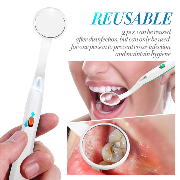 ULTNICE LED Dental Mirror 2Pcs LED Lighted Oral Mirrors Anti- fog Dental Mouth Mirrors with Light Dentist Teeth Inspection Oral Care Tool