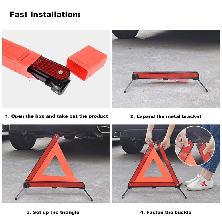 Lenmumu Safety Triangle Kit Road Emergency Warning Reflector Roadside Reflective Early Warning Sign, Foldable 3 Pack of Emergency Car Kit