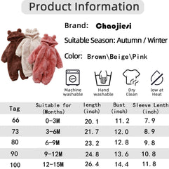 CHAOJIESI Baby Snowsuit Bear Ear Hooded Jumpsuit Fleece Romper Zipper Winter Coat Outfits (3-6 Months)