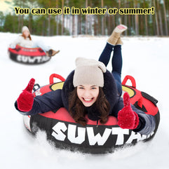 Snow Tubes for Sledding Heavy Duty&Inflatable Sled w/1m Tow Rope Pull Behind ATV&Cushion&Cover,Snow Toys for Adults