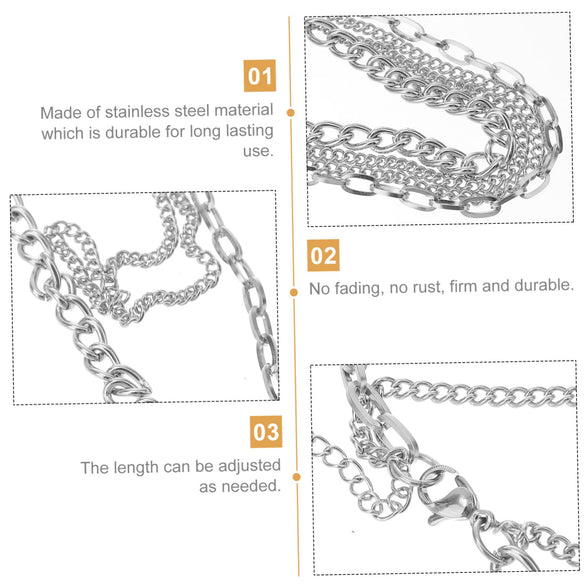 SOIMISS 2 Pcs Men's Double Layer Necklace Stainless Steel Necklaces Pendants for Men Chain Pendant for Men Link Choker Collarbone Chain Adjustable Chain Necklace Rust-proof Neck Chain Wild