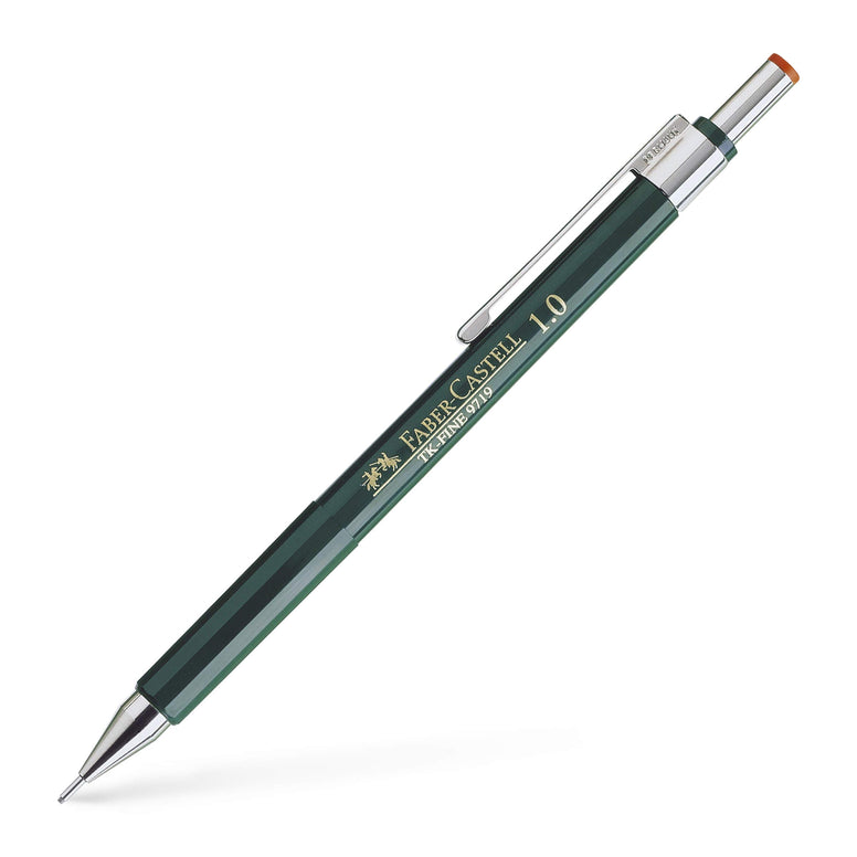 Faber Castell Tk Fine 9719 Mechanical Pencil 1.0Mm, Fully Retractable Lead Sleeve, With Integrated Eraser Made In Germany, Green, 136900