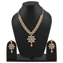 Shining Diva Fashion Jewelry Gold Plated Kundan Fancy Party Wear Necklace Traditional Jewellery Set with Earrings for Women & Girls (White)(9602s)