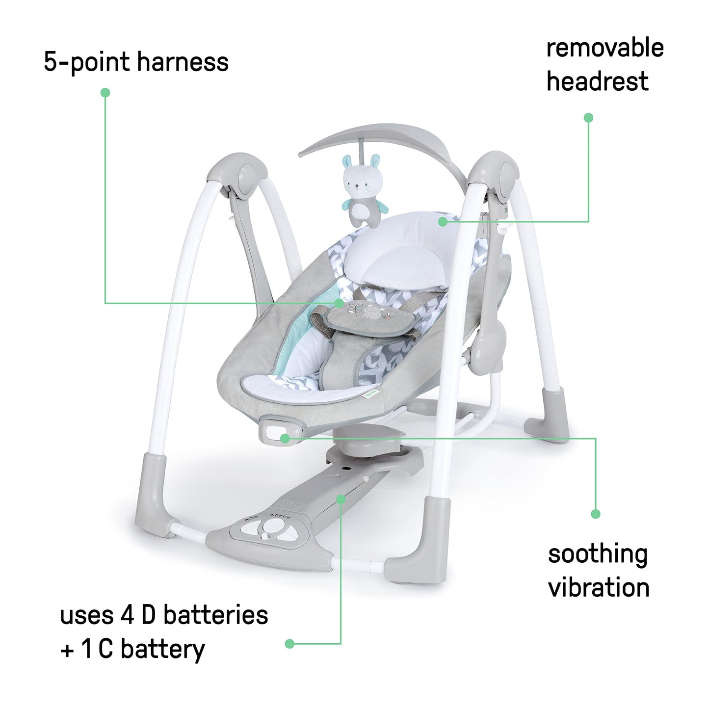 Ingenuity 12189-3 Convertme Swing-2-Seat - Raylan, Pack Of 1 - Blue and Grey - Safety Belt & Removable Baby Toys Swing for Baby