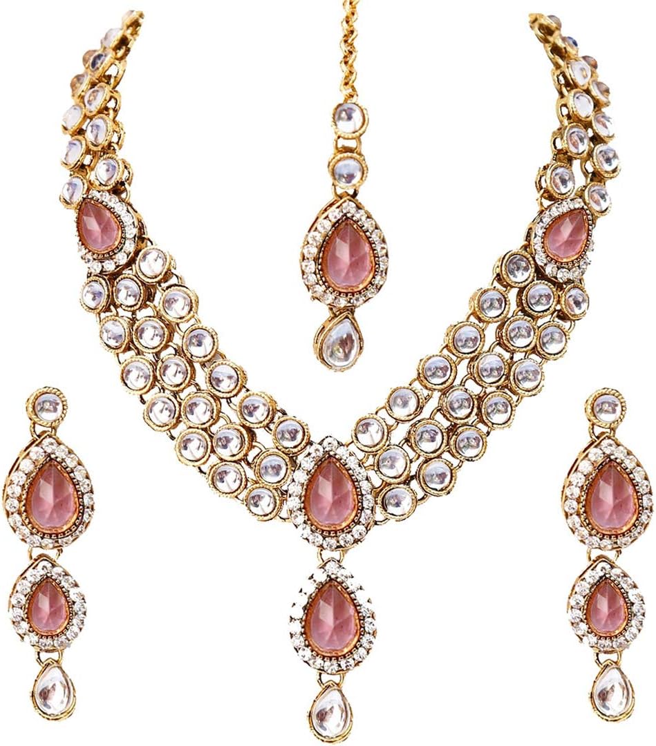 Shining Diva 18k Gold Plated Kundan Wedding Party Wear Stylish Necklace Jewellery Set for Women