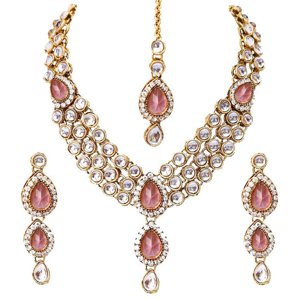 Shining Diva 18k Gold Plated Kundan Wedding Party Wear Stylish Necklace Jewellery Set for Women