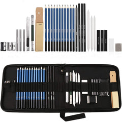 32-Pcs Sketch Pencils & Drawings Set, Sketch Pencils and Drawing Kit, Complete Artist Kit Includes Graphite Pencils, Charcoal Sticks, Sharpener & Eraser, Professional Sketch Pencils Set (32 Pcs)