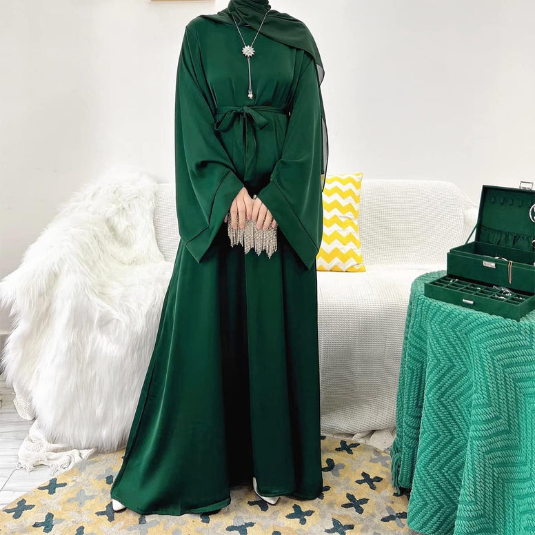 IMEKIS Women Muslim Abaya Long Sleeve Maxi Dress Loose Full Cover East Arabian Robe Dubai Islamic Dubai Prayer Clothes